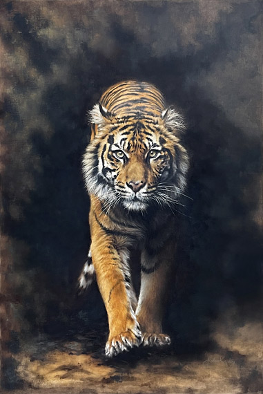 Jules Kesby wildlife artist, large tiger, oil on canvas